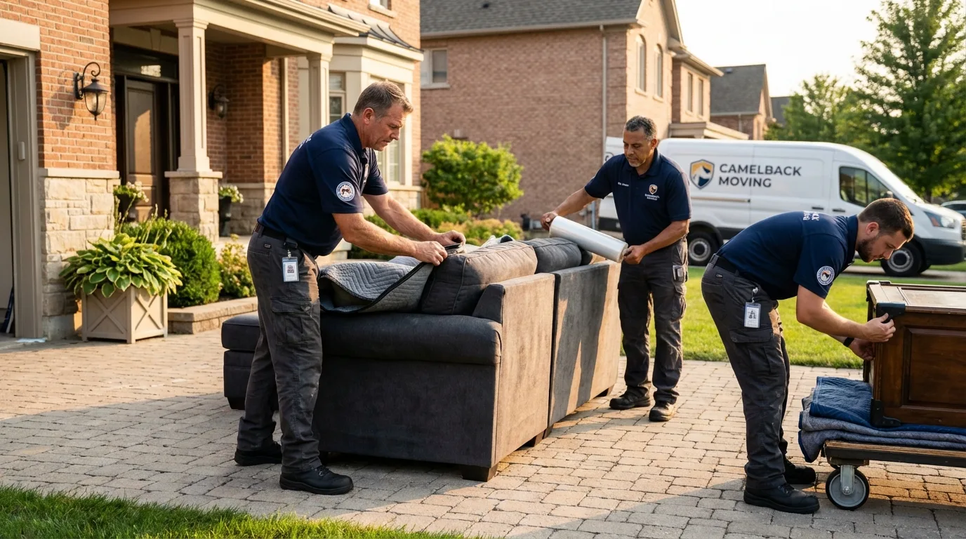 Large estate moving crew wrapping furniture in Great River, NY